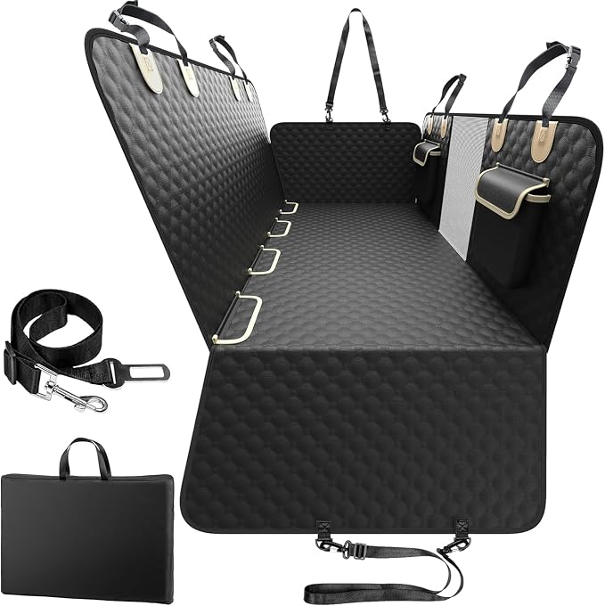 Back Seat Extender for Dogs, Heavy Duty Dog Car Seat Cover for Back Seat and Aggressive Chewer, Large Hard Bottom Seat Cover for Dogs, Dog Hammock for Car, Travel Pet Bed for Car, SUV, Truck