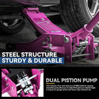 3 Ton Low Profile Floor Jack, Heavy Duty Steel Hydraulic Car Jack with Dual Pistons Quick Lift Pump, Hydraulic Racing Floor Jack, Lifting Range 3" to 20", Purple