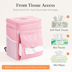 Car Trash Bin, 2 Gallon Leakproof Waterproof Vehicle Garbage Can with Lid & Tissue Holder, Car Interior Organizer for Front/Back/Console, Automotive Accessory, Pink