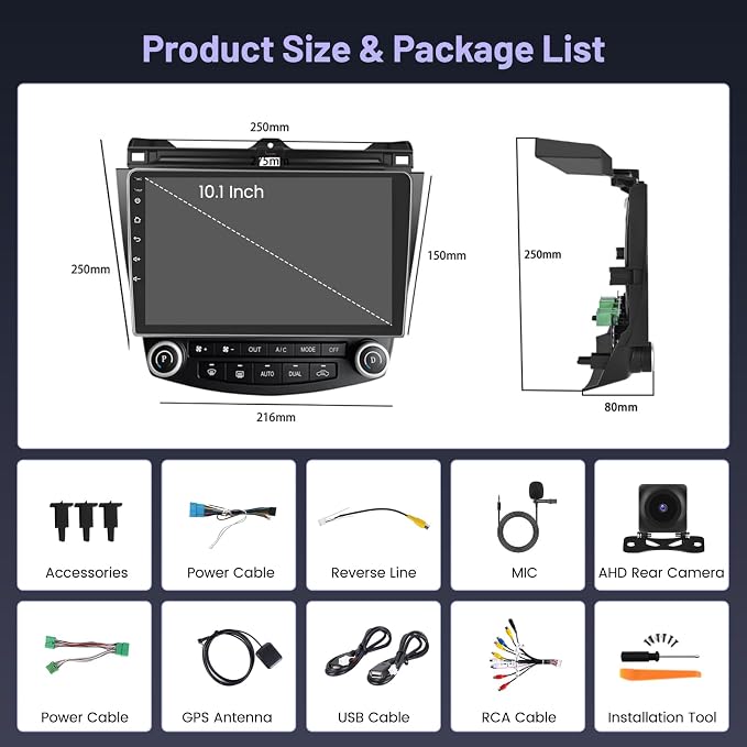 [4+64G] for Honda Accord 2003 2004 2005 2006 2007 Android Car Stereo, 10.1 Inch Touchscreen Radio Carplay/Android Auto/GPS Navigation/Mirror Link/WiFi/Bluetooth/DSP/FM RDS+AHD Backup Camera