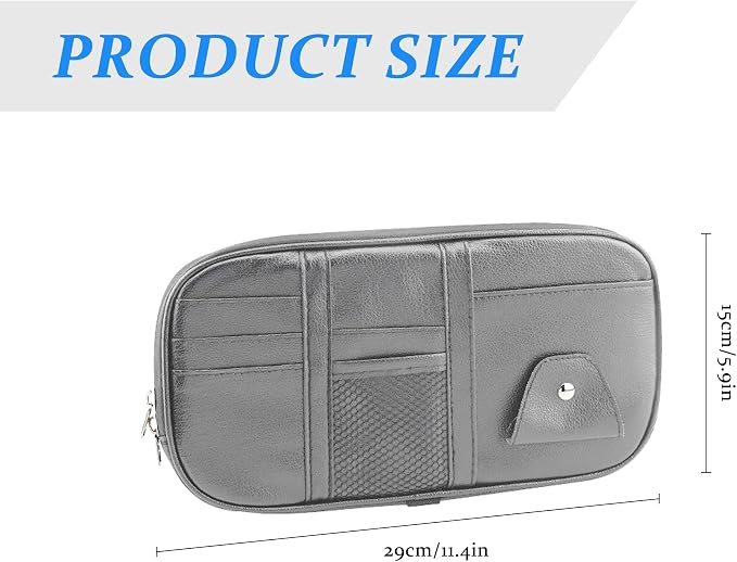 Car Sun Visor Organizer, Sunglass Holder and Storage Pocket, Card Cash Pouch with Multi-Pocket Net Zipper, Case Bag for License Pen Key, Auto Accessories for Truck, SUV, Van (Gray)
