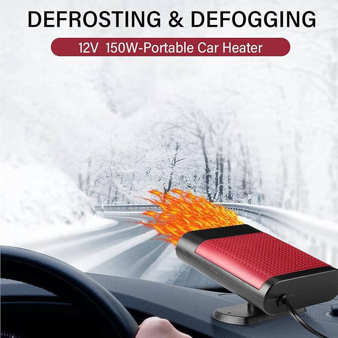 2 Pcs 12V 150W Portable Car Heater Defroster 2 in 1 Modes Automobile Windscreen Fan Heating and Cooling Windshield Fan Defroster Demister with Plug into Cigarette Lighter (Red)