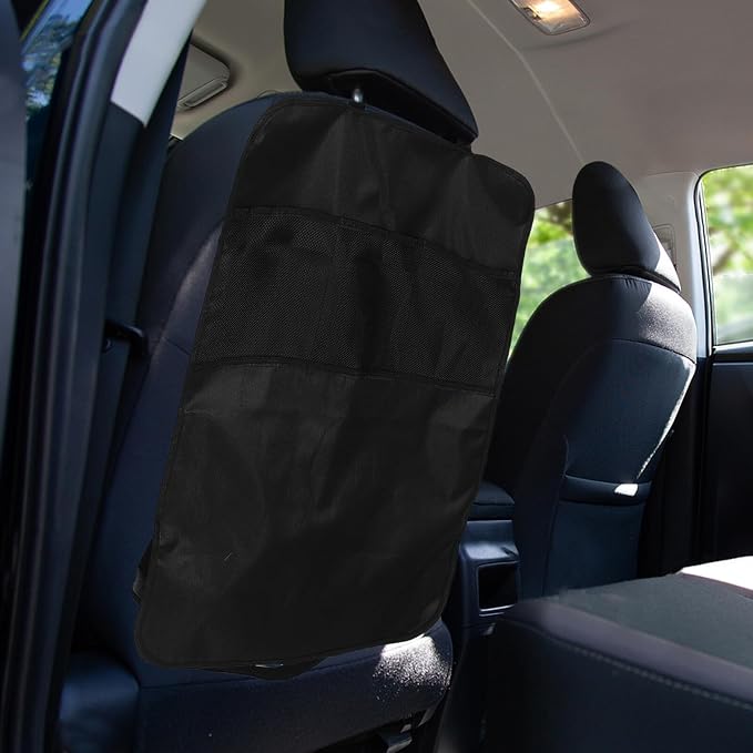 Car Seat Kick Mat and Back Protector with Hanging Storage Bag, Oxford Cloth Anti-kick Pad Organizer for Automotive Interior, Seat Back Storage for Car Travel and Family Use
