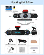 4 Channel 360° Dash Cam, 1080P FHD Front and Rear Camera for Cars, 8 Non-Glare Night Vision Lights, Loop Recording, Reverse Assistance, 3.16" IPS Screen, Interior Monitoring