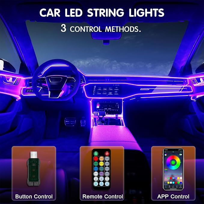 Interior Car LED Strip Lights Car Accessories APP Control with Remote 5 in 1 Music Sync Color Change RGB Ambient Lighting Kit with 275 inches Fiber Optic USB Charger Light Strips Decorations