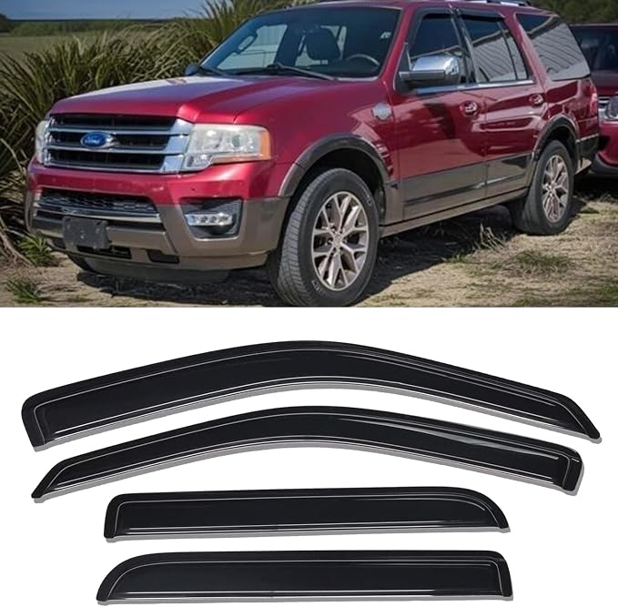 Window Visors Rain Guards for 97-17 Ford Expedition 98-17 Lincoln Navigator | Window Deflectors, Vent Visor, Sun Shades, Window Shields, Dark Smoke, Car Accessories, Tape-on Outside