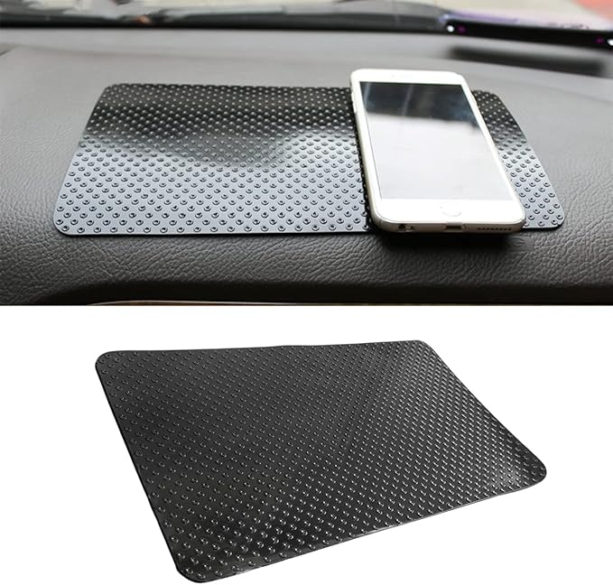 Car Dashboard Anti-Slip Rubber Pad, 10.6"x 5.9" Universal Non-Slip Car Magic Dashboard Sticky Adhesive Mat for Phones Sunglasses Keys Electronic Devices and More Use (Black/Dots)