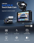 V100 4K Dash Cam Front and Rear, Free 64GB Card Dashcam Car Camera | 4" Touch Screen, STARVIS 2 Night Vision, GPS, 5G WiFi up to 20MB/s, Voice Control, 24H Parking Mode, G-Sensor Loop Recording