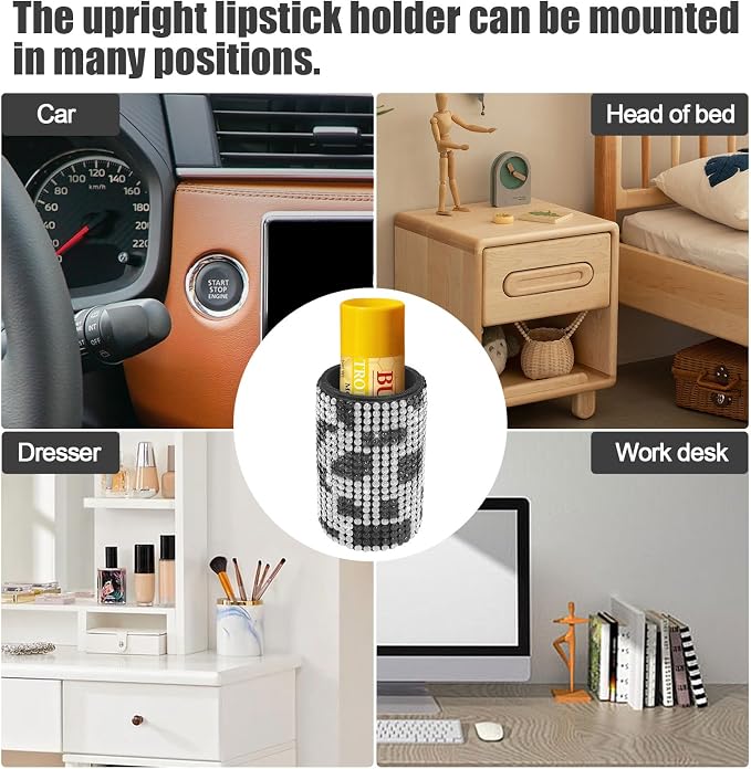 Upright Car Chapstick Holder, Bling Insulating Lip Balm Holder,Rhinestone Car Accessories for Women Interior,Suitable for Most Vehicles. (Cow)