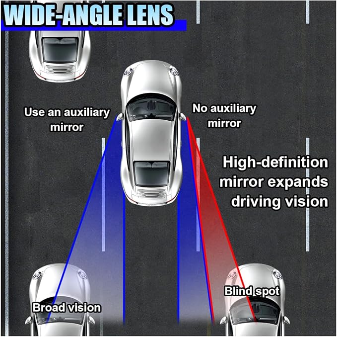 2PCS Rectangle Blind Spot Mirror for Car, Adjustable Wide Angle Mirror with Frame, Universal Side Rear View Mirror, Stick-on Design, HD Glass Convex Mirror for Cars, Trucks, SUVs (Framed)