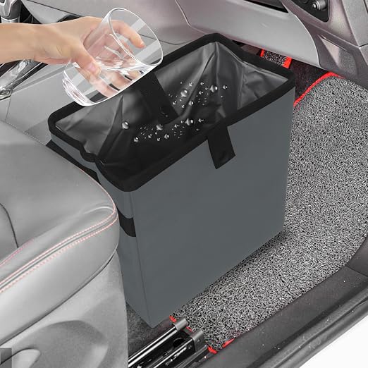 Car Trash Can, Leak-Proof Waterproof Trash Bin Collapsible Portable Auto Garbage Bag Large Capacity Trashcan Storage Bag Multipurpose Car Organizer Hanging (Gray)