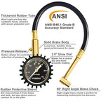 Motorcycle Tire Pressure Gauge 60 PSI, 2’’ dial Mechanical Tire Gauges with 90 Degree Right Angle Chuck Flexible Hose, Tires Guages for Pressure Glow in The Dark for Cars, Motos, Bicycles