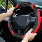 Concave Convex Massage Black Red Microfiber Leather Steering Wheel Cover, 14.5-15 Inch Non-Slip Breathable Microfiber Car Steering Wheel Protector