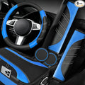 6 Pcs Blue Car Accessories Set, Sport Leather Steering Wheel Cover 14.5-15inch Universal, Microfiber Leather Car Center Console Cover, Seat Belt Cushion, Cup Holder Coaster (Black-Blue)