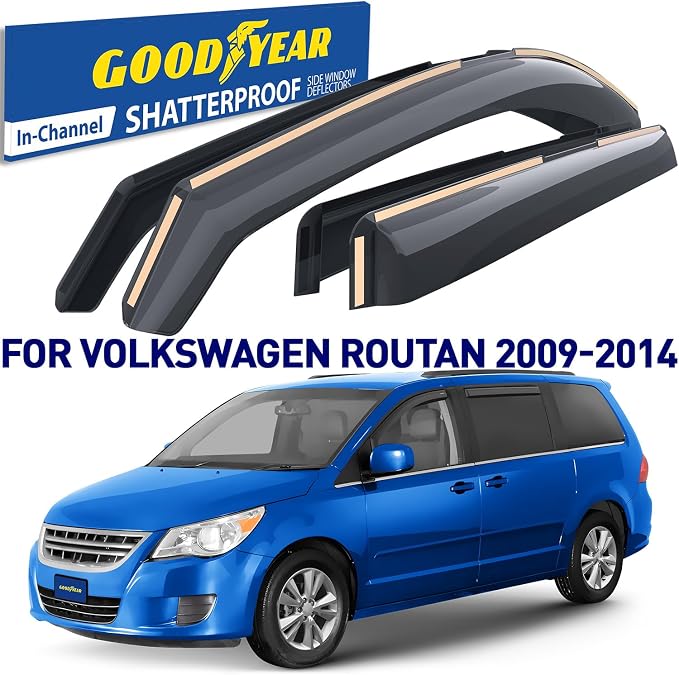Goodyear Shatterproof in-Channel Window Deflectors for Volkswagen (VW) Routan 2009-2014, Rain Guards, Window Visors for Cars, Vent Deflector, Car Accessories, 4 pcs - GY008132