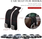 2 PCS Car Seat Headrest Hook, Back Seat Hanger with Double Flexible Leather Hooks, Soft Leather Double Headrest Metal Hooks Purse Handbag Organizer, Car Accessories (Black)