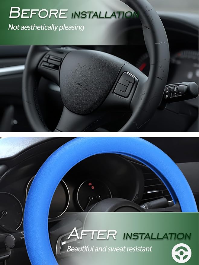Car Steering Wheel Cover, Non-Slip Silicone Material, Multiple Color Choices, Universal Auto Parts Steering Wheel Cover, Suitable for Most Cars (Blue)
