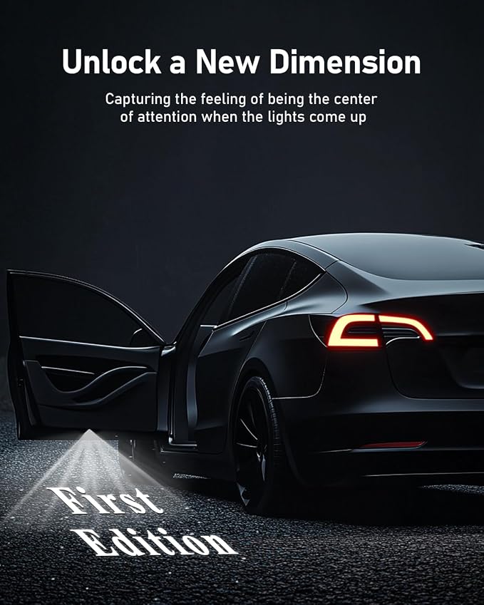 Car Door Lights Logo Projector, Tesla Accessories for Model Y 3 X S | 4K HD Puddle Lights Compatible with Model Y Juniper Model 3 Highland S X, Ultra-Bright No Fade 3D Laser Welcome Light(4 Pack)
