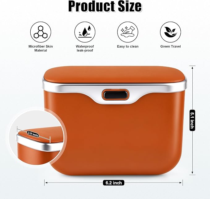 Car Trash Can, Car Garbage Bin with Lid & Handle - Leak-Proof Mini Trash Can for Car, Truck, SUV - Essential Car Accessories for Organization (Orange)