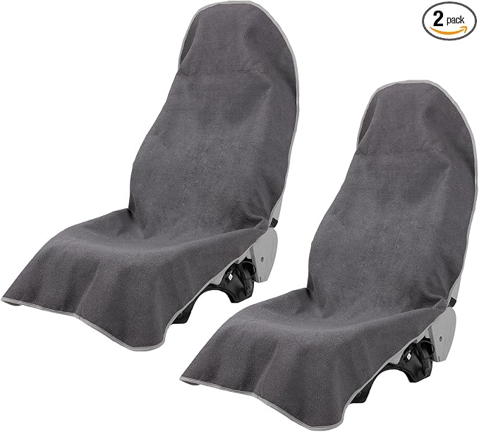 2PCS Terry Cloth seat Cover Universal Waterproof Car Sport Towel Seat Cushion Non-Slip Sweat-Absorbent Towel Cloth Suitable for Gym Workout, Universal Fit for Car SUV Van-Grey