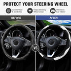 Car Steering Wheel Cover 15 inch, Microfiber PU Leather Elastic Steering Wheel Protector, Anti-Slip Breathable Car Interior Accessories for Most Cars (White)
