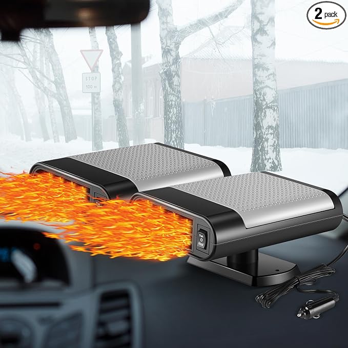 2 Pcs 12V 150W Portable Car Heater Defroster 2 in 1 Modes Automobile Windscreen Fan Heating and Cooling Windshield Fan Defroster Demister with Plug into Cigarette Lighter (Grey)