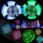 2PCS LED Car Cup Holder Lights, Light up Car Coasters for Cup Holders 7 Color-Changing Light Up Cup Holder Insert Coasters, Waterproof Car Accessories for Teens, Car Gifts for Men & Women