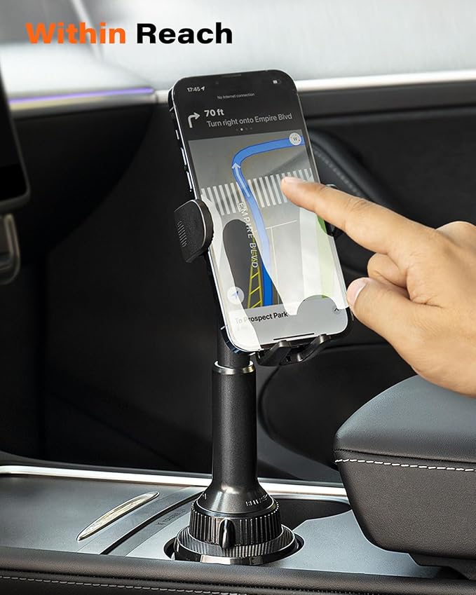 Universal Car Cup Phone Holder | Quick Extension Long Arm | 360° Swivel | Adjustable for iPhone, Samsung, Google, and All Smartphones | Stable & No Shake Design
