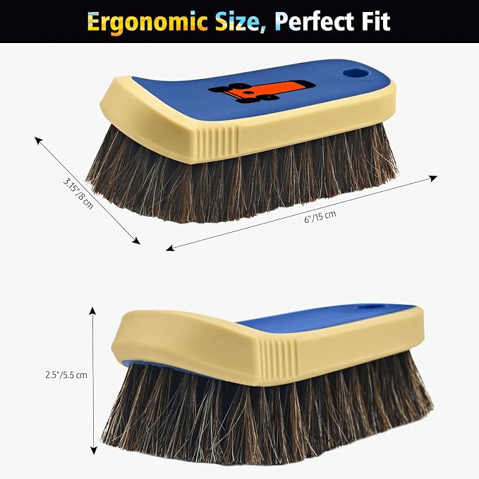 Horse Hair Leather Cleaning Brush - Upgraded Long Bristle Car Leather Brush with 360° Soft Grip, for Car Interior Seats, Sofa, Upholstery & Furniture Care