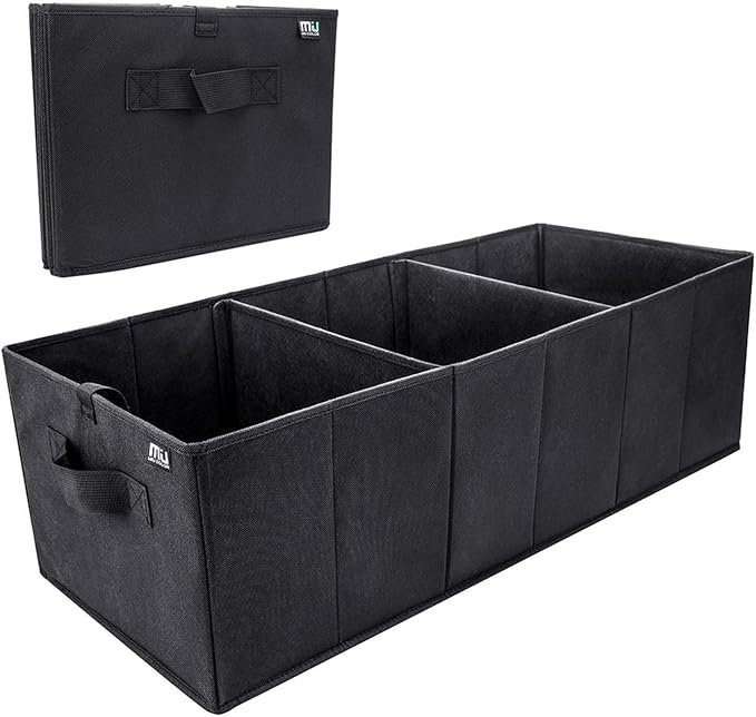 Trunk Organizer for SUV, Sturdy Car Organizer, Non-Slip Bottom, Folded Storage Organizer for Sedan, Van, Jeep, Grocery, Car Organization for Men, Women, Large 3 Compartments, Classic Blk