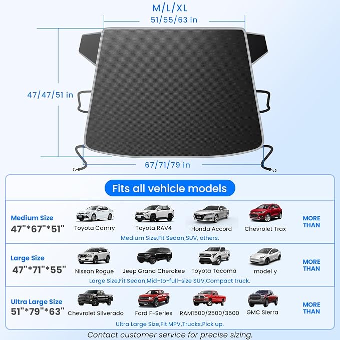 Snow Cover for car Windshield,[Heavy Winter Protection] Anti Snow, Ice, Frost and Water, [Military-Grade Protection] Universal Fit for All Cars, SUVs,-M
