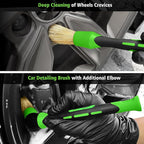 5PCS Pro Wheel Detailing Kit | 360° Bendable Rim Cleaner Brush, Premium Boar Hair Brush & Tire Shine Applicator | Microfiber Scratch-Free Wheel and Tire Brush Set for Cleaning Wheels,Tires