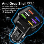 Car Charger Adapter, 6 USB Multi Port, Fast Charger, Include QC 3.0 and 5 Other Ports, Car Interior Accessories, Fit for iPhone 17/16/15/14/13Pro Max, Samsung, Android (Bright Black)