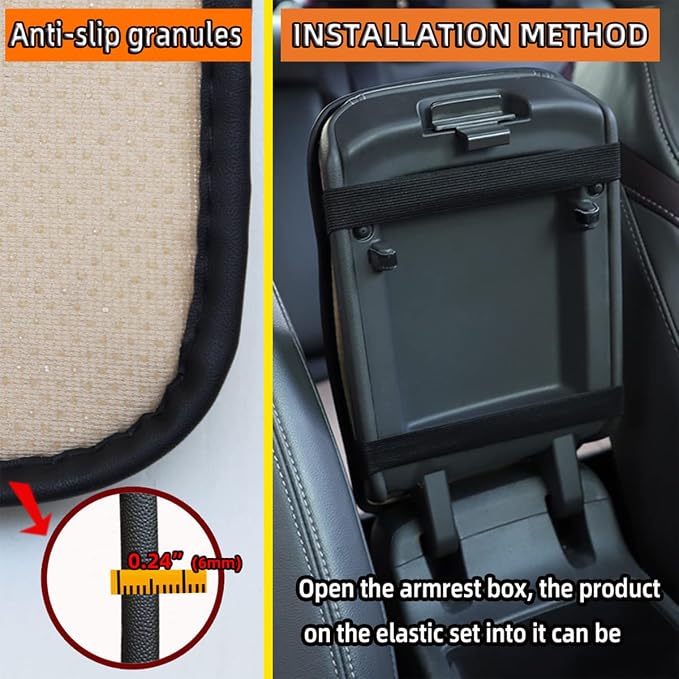 Auto Center Console Pad, PU Leather Car Center Console Box Cushion, Non Slip Soft Armrest Seat Box Cover, Waterproof Vehicle Armrest Protector for SUV, Truck, Car (Rhombic Lattice Brown/Beige)