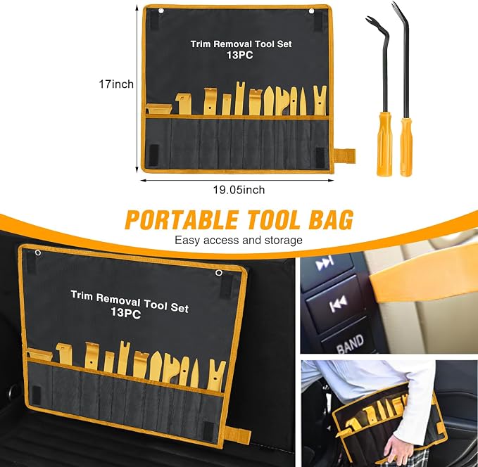 13PCS Nylon Trim Removal Tool Set for Bumper Fastener Rivet Clips Car Door Clip Panel Audio Video Dashboard Dismantle Yellow
