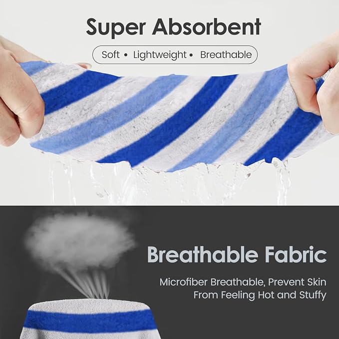 Bath Towels, Pack of 4, 30"x60", Large Microfiber Towel Set, Ultra Soft, Super Absorbent, Fast Drying, Perfect for Suana, Shower, Pool, Sport, Travel, Fitness, SPA,Yoga, Cabana Stripe Blue
