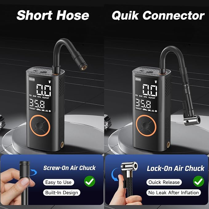 Tire Inflator Portable Air Compressor, Smart Dual Hose System, Auto Air Pump for Car Tires, Bike,Bicycle, Motorcycles,Electric Pump with LED Light & Digital Pressure Gauge