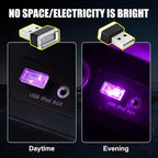 4 PCS USB LED Car Interior Atmosphere Lamp, Portable Mini LED Night Light, Plug-in USB Interface Trunk Ambient Lighting Kit, Universal Car Interior Accessories (Purple)