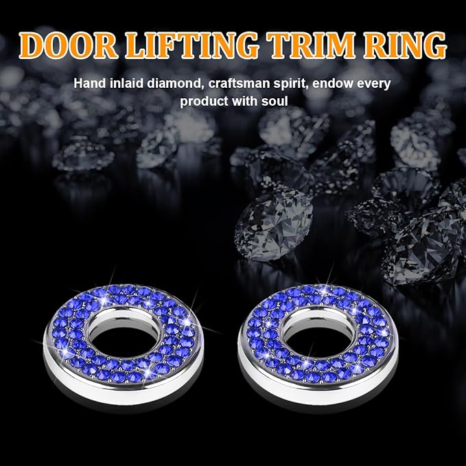 4 Pcs Bling Car Inner Door Lock Covers, Crystal Pull Rod Bolt Stickers, Sparkly Rhinestones Auto Door Bolt Decorations, Vehicle Lock Pin Cap Decors for C Class C200L GLC260 C260L (Blue)