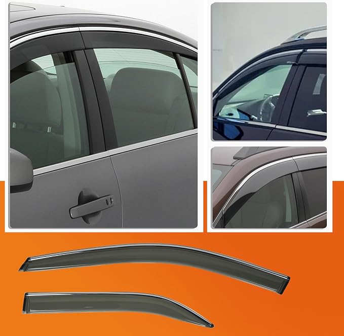 4Pcs Window Visor Rain Guard Deflector for Hyundai Sonata 2015-2019 Chrome Trim Black