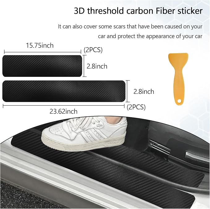 4 PCS Car Door Sill Protector, 3D Carbon Fiber Auto Door Entry Edge Guard Protection Trim, Anti-Scratch Threshold Cover Strips, Sill Protection Sticker for Car SUV Truck (Black)