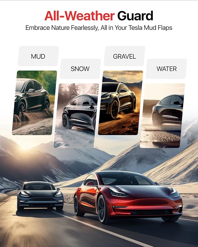 2026 Tesla Model X Accessories - Mud Flaps [Protect Paint, No Drilling Required] All-Weather Splash Guard Body Kits for Model X 2022-2026, Black (Set of 4)