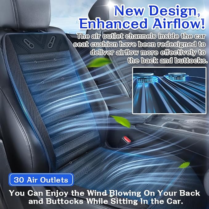 Cooling Car Seat Cover Front Seat,Ventilated Car Seat Cooling Pad with 30-Air-Outlets,Cooling Car Seat Cushion with 3-Speed Modes,Seat Coolers Universal Fit for 12V Car SUV (Blue)
