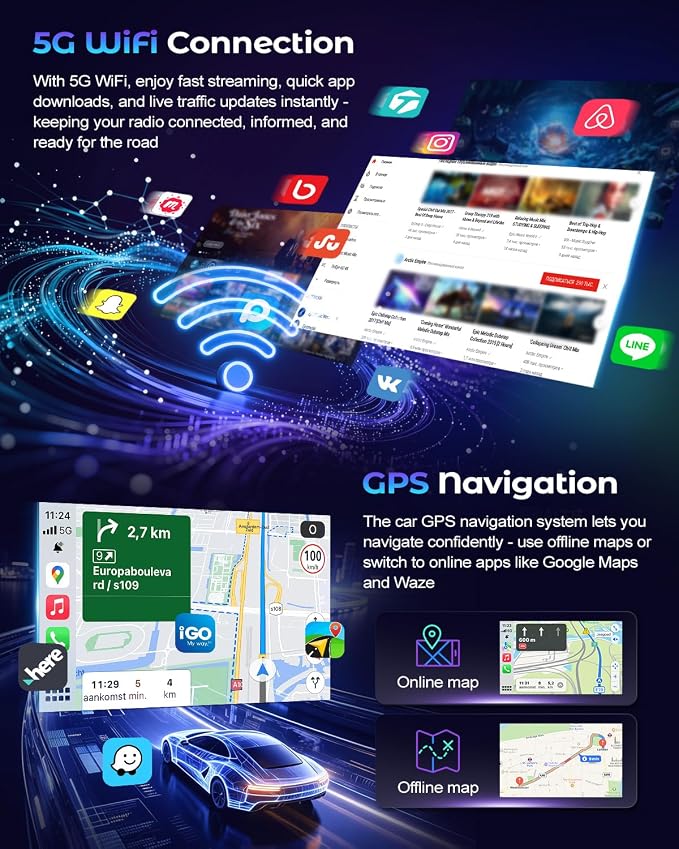 4+64G Android 15 Radio for Honda Insight 2009-2014 Wireless CarPlay Android Auto Car Stereo 5G WiFi GPS AHD Backup Camera Bluetooth 5.0 FM RDS DSP
