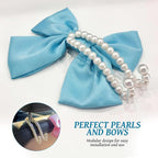 2 PCS Bow Pearl Car Seat Headrest Hook – Cute Purse Hook for Car, Girly Interior Decoration Accessories Hook Hanger, Seatback Holder for Purses & Bags, Elegant Car Organizer (Sky Blue)