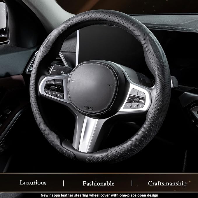 Car Steering Wheel Cover, Ultra-Thin Car Steering Wheel Cover,Comfortable & Breathable Microfiber,Universal Fit for Most Cars, Nappa Black