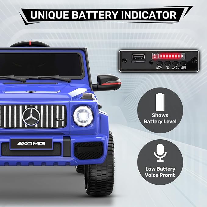 Licensed Mercedes-Benz G63 Car for Kids, 12V 7AH Ride on Car w/Parent Remote Control, LED Headlights, Music Player & Horn, Soft Start, Low Battery Prompt, Kids Electric Car, Blue