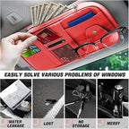 Car Sun Visor Organizer, Sunglass Holder and Storage Pocket, Card Cash Pouch with Multi-Pocket Net Zipper, Case Bag for License Pen Key, Auto Interior Accessories for Truck, SUV, Van (Red)