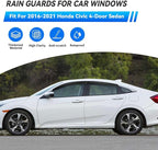 4pcs Front+Rear Smoke Tint Sun/Rain Guard Compatible with 2016-2021 Honda Civic 4-Door Sedan Outside Mount Tape-On Vent Window Visors