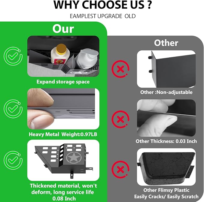 Metal Front Door Storage Box Pockets Fit for Wrangler,Side Insert Organizer for Wrangler JK JKU 2007 2008 2009 2010 2011-2018 Interior Door Storage Expansion Accessories 2PCS (Five-pointed Star)